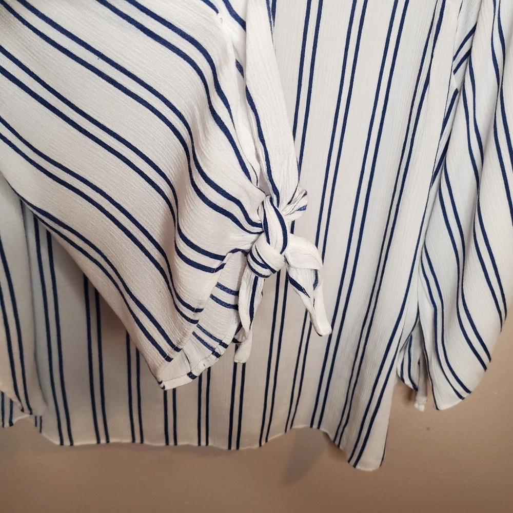 MICHAEL Michael Kors White Blouse with Navy Stripe - Picture 6 of 8